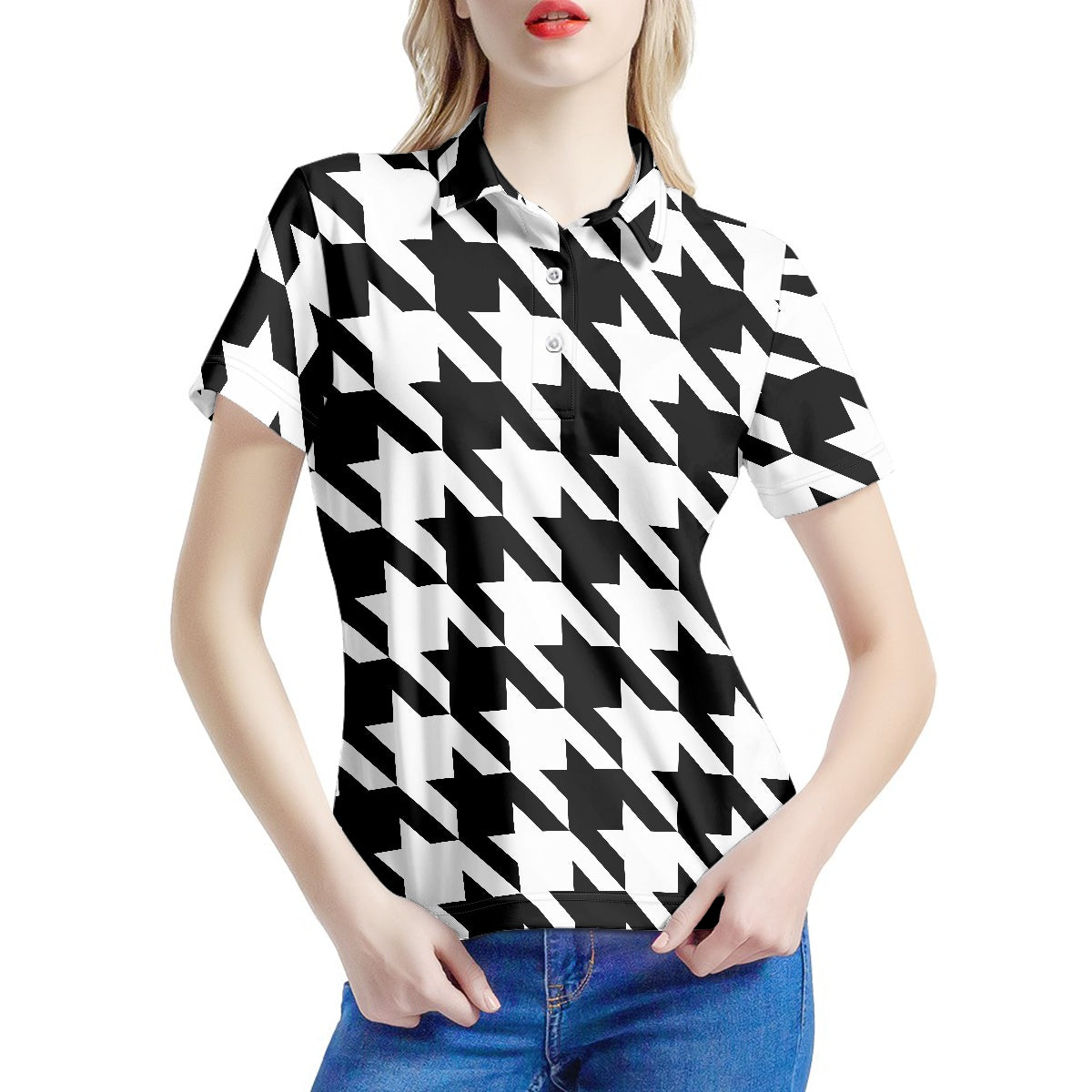 Two Tone Houndstooth Women's Polo Shirt