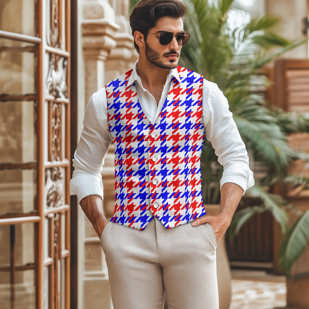 Red White Blue Houndstooth Suit vest jacket
