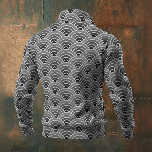 Japanese - Wagara - Seigaiha - Men's Thick Knit Fleece Jacket