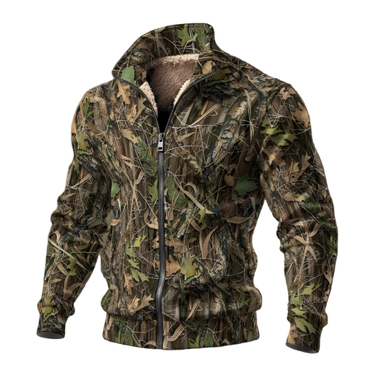Bark & Leaf Scatter Camouflage | Hunting Camo | Men's Thick Knit Fleece Jacket