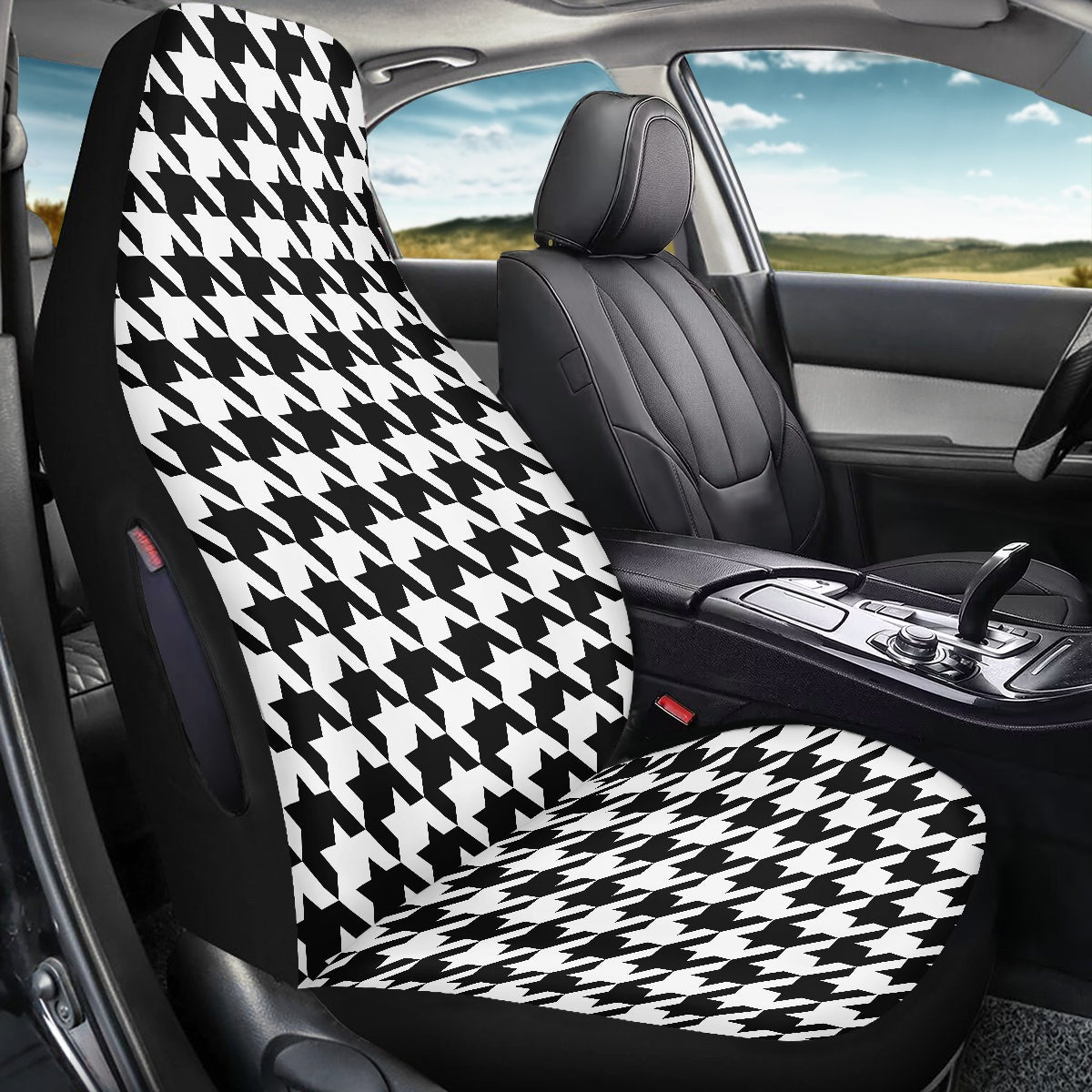 Two Tone Houndstooth Waterproof car front seat cover (with airbag hole)