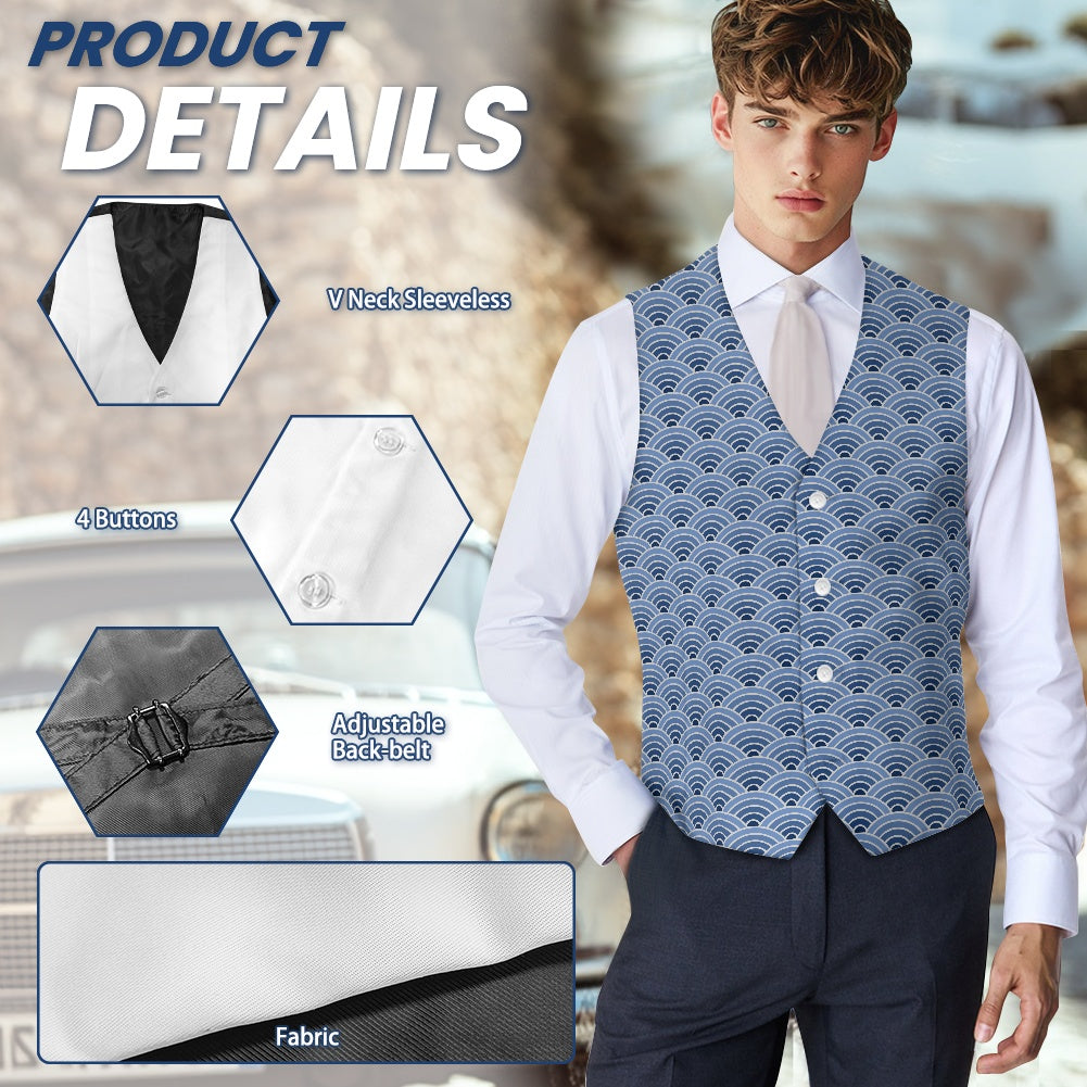 Wagara - Seigaiha Blue Suit vest jacket