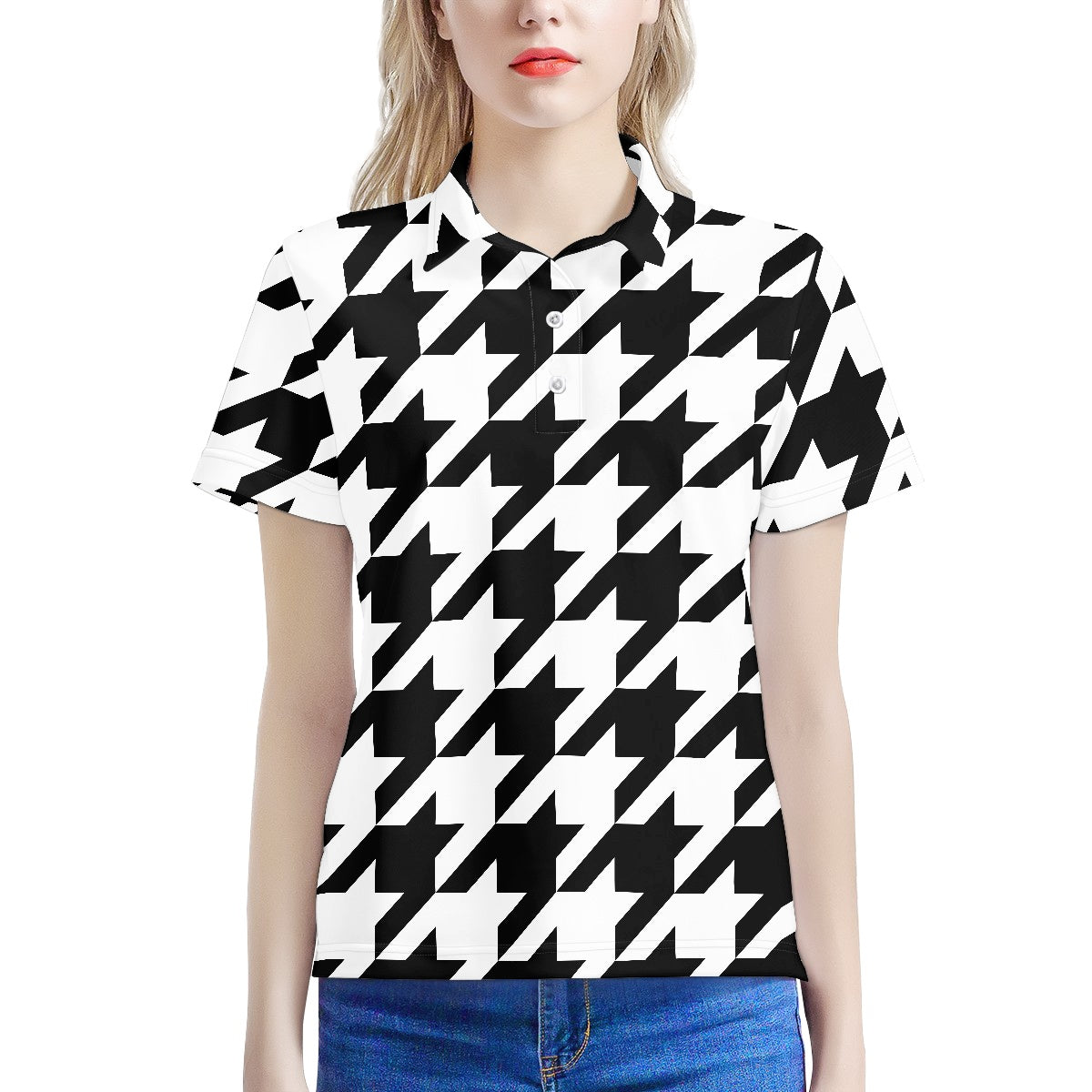 Two Tone Houndstooth Women's Polo Shirt