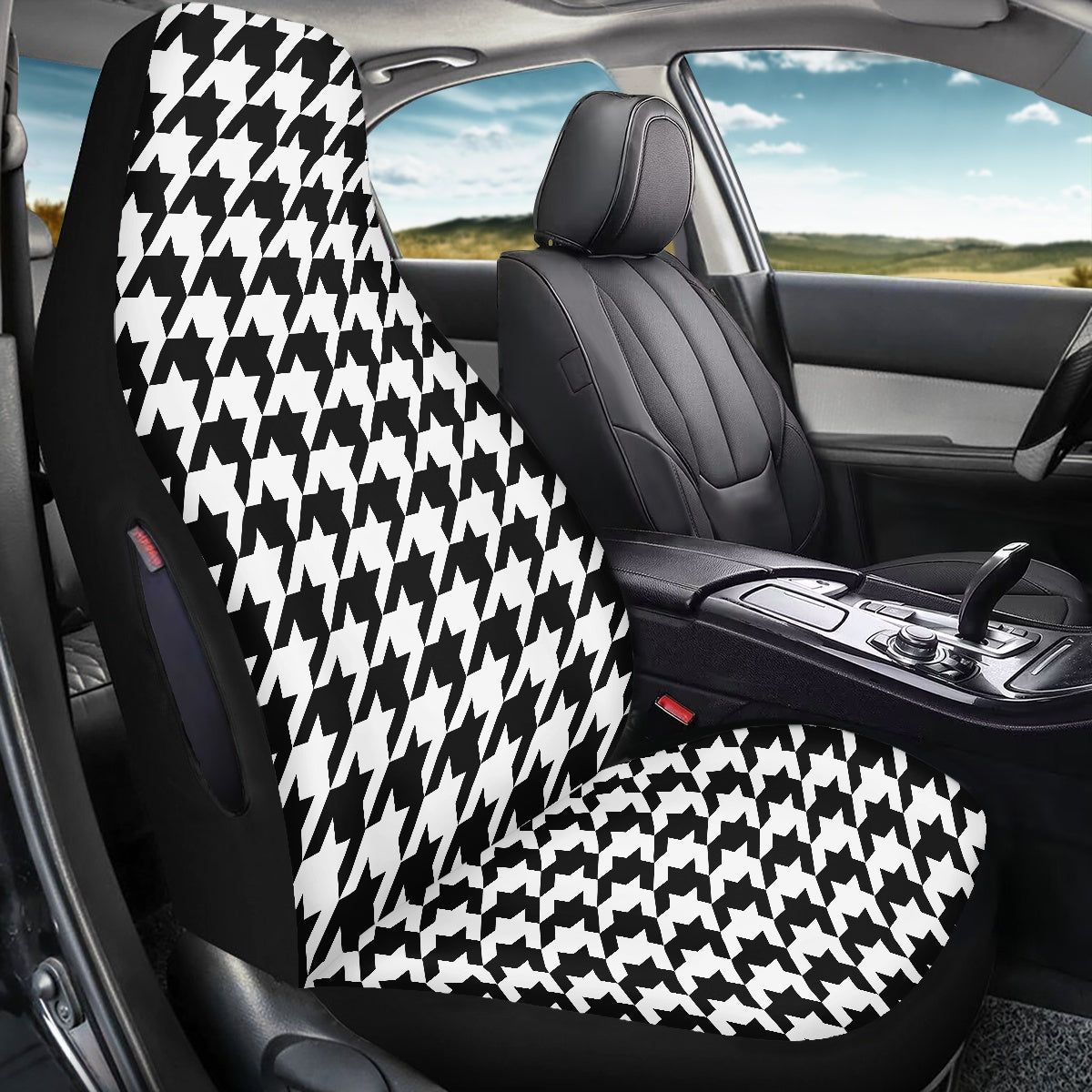 Two Tone Houndstooth Waterproof car front seat cover (with airbag hole)