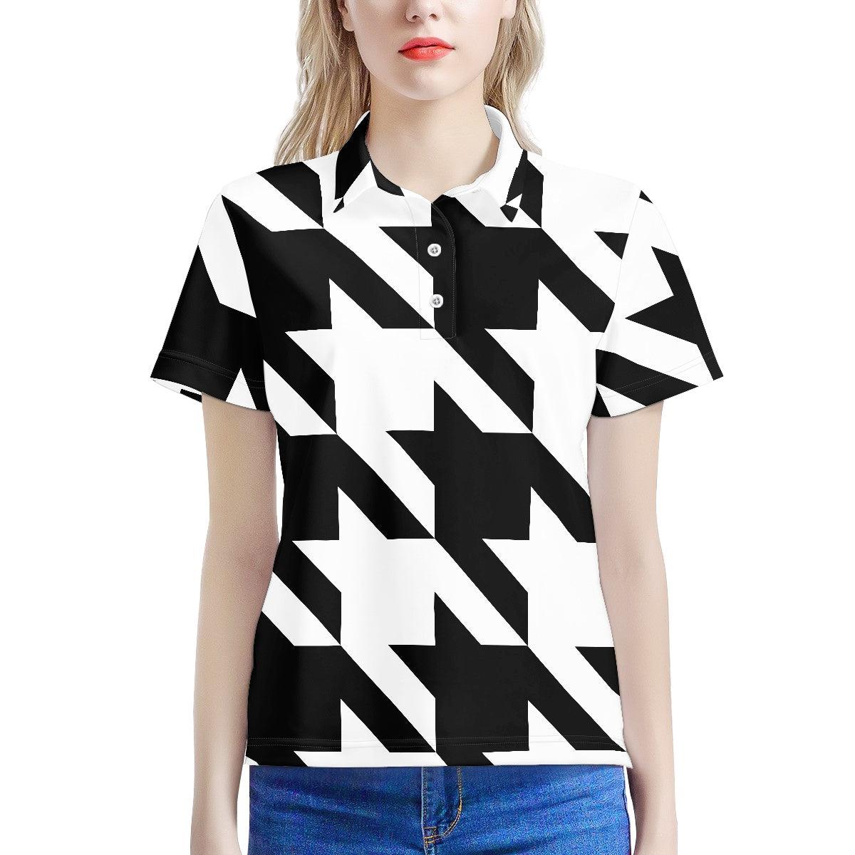 Two Tone Houndstooth Women's Polo Shirt