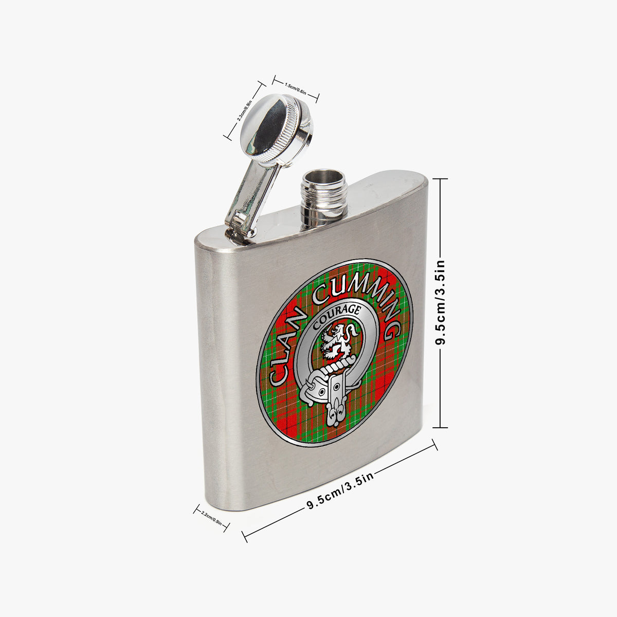 Clan Cumming Crest & Tartan 7oz Stainless Steel Hip Flask