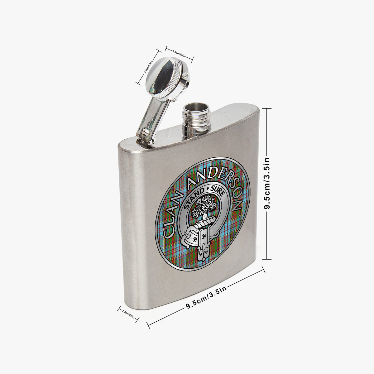 Clan Anderson Crest & Tartan 7oz Stainless Steel Hip Flask