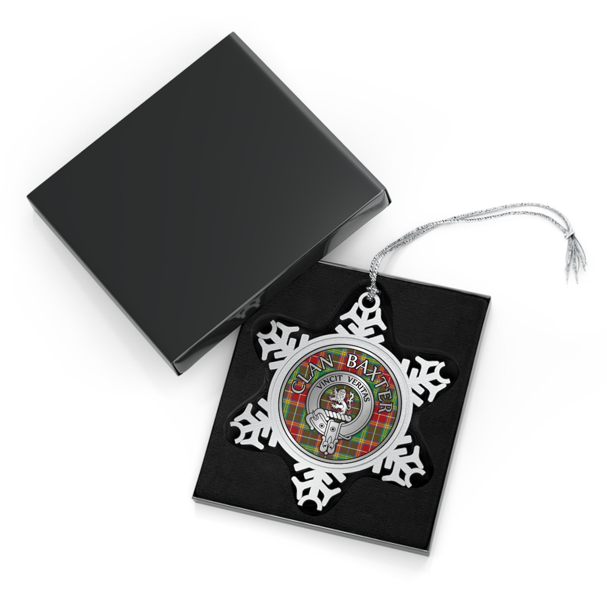 Clan Baxter Crest & Tartan Knot Pewter Snowflake Ornament (AU/NZ only)