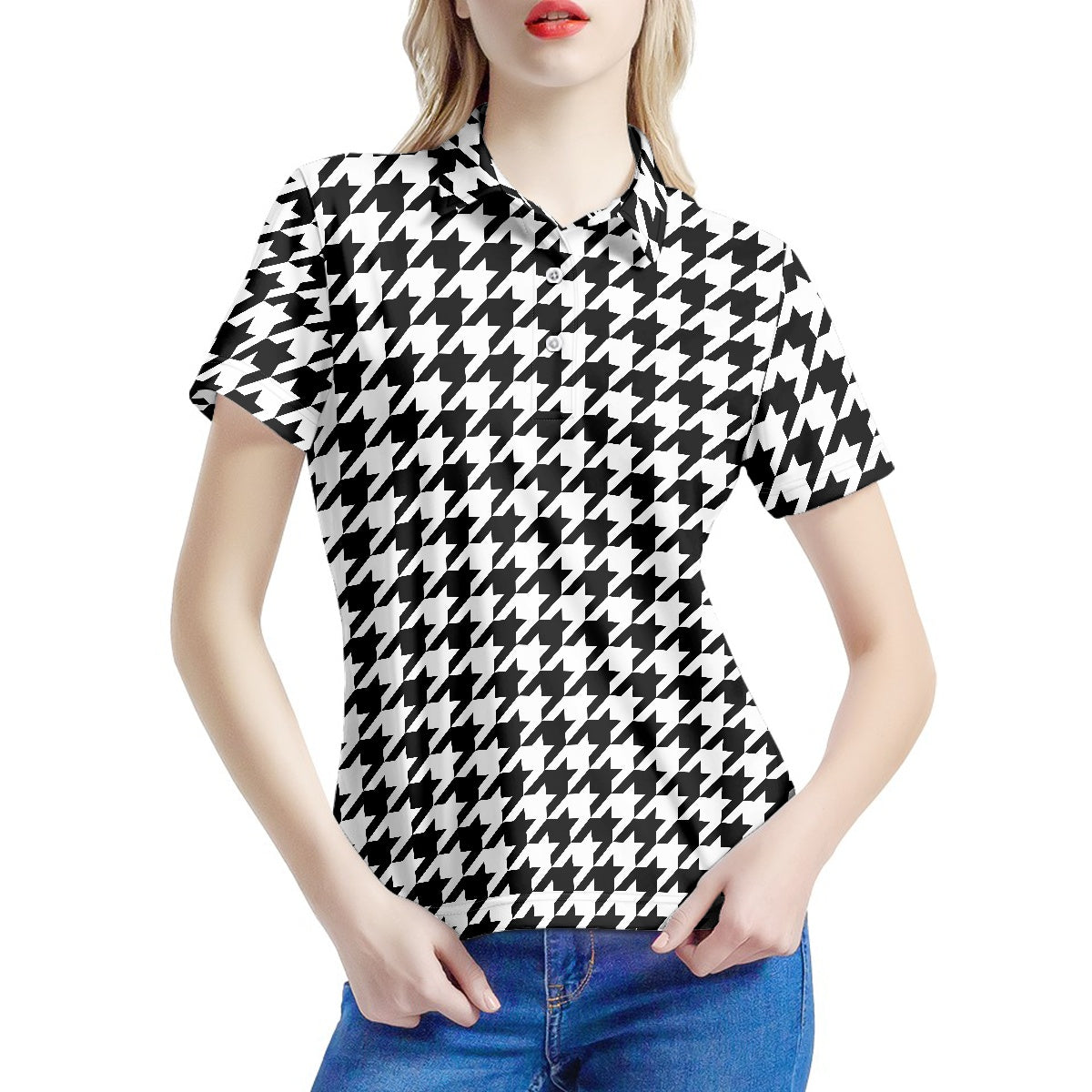Two Tone Houndstooth Women's Polo Shirt