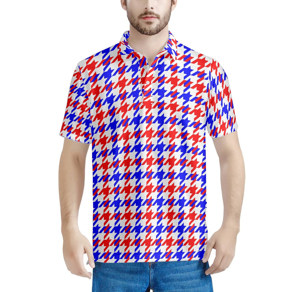 Red White Blue Houndstooth Polo shirt