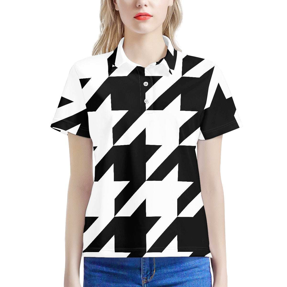 Two Tone Houndstooth Women's Polo Shirt