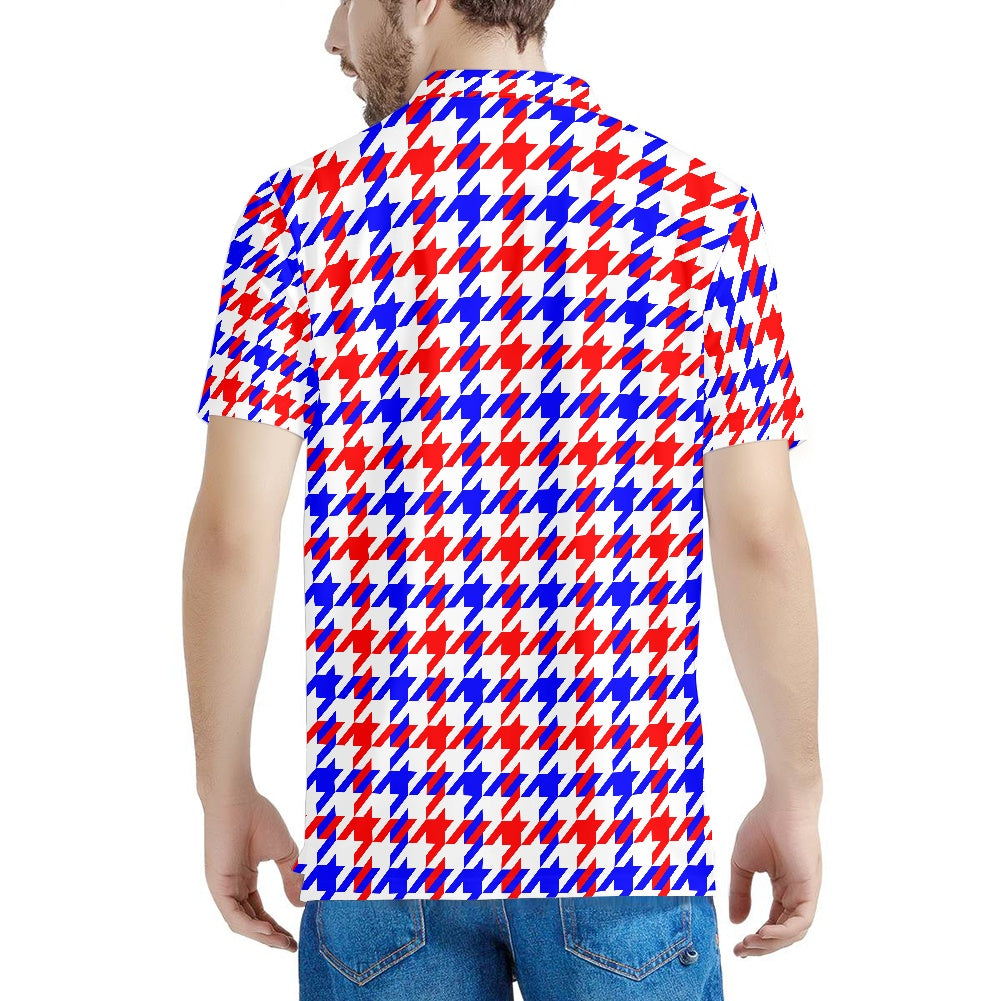 Red White Blue Houndstooth Polo shirt