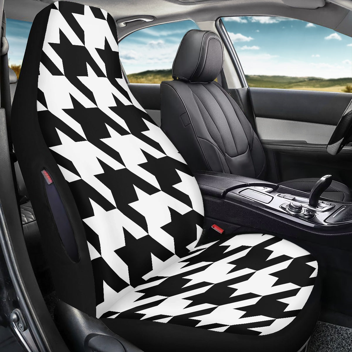 Two Tone Houndstooth Waterproof car front seat cover (with airbag hole)