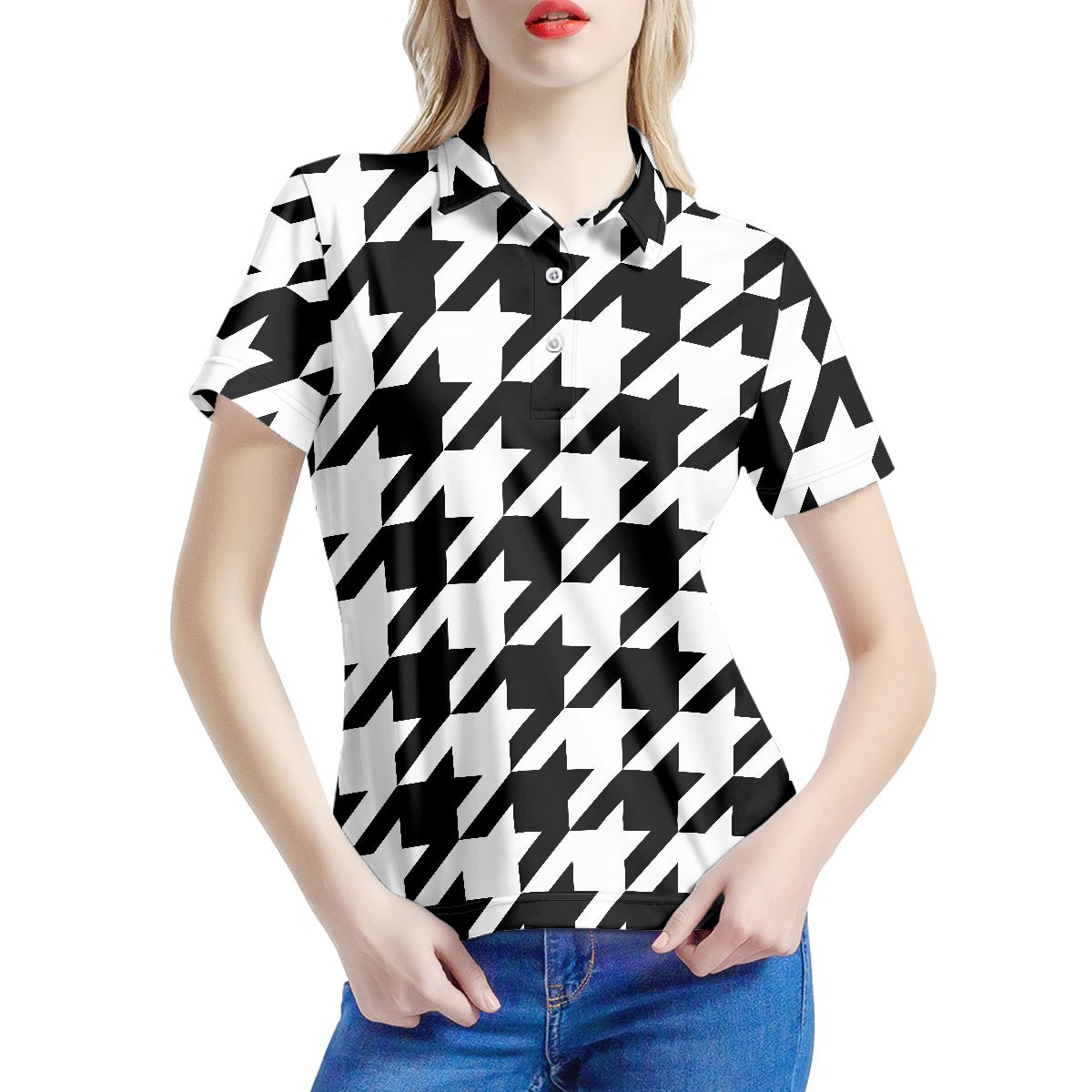 Two Tone Houndstooth Women's Polo Shirt