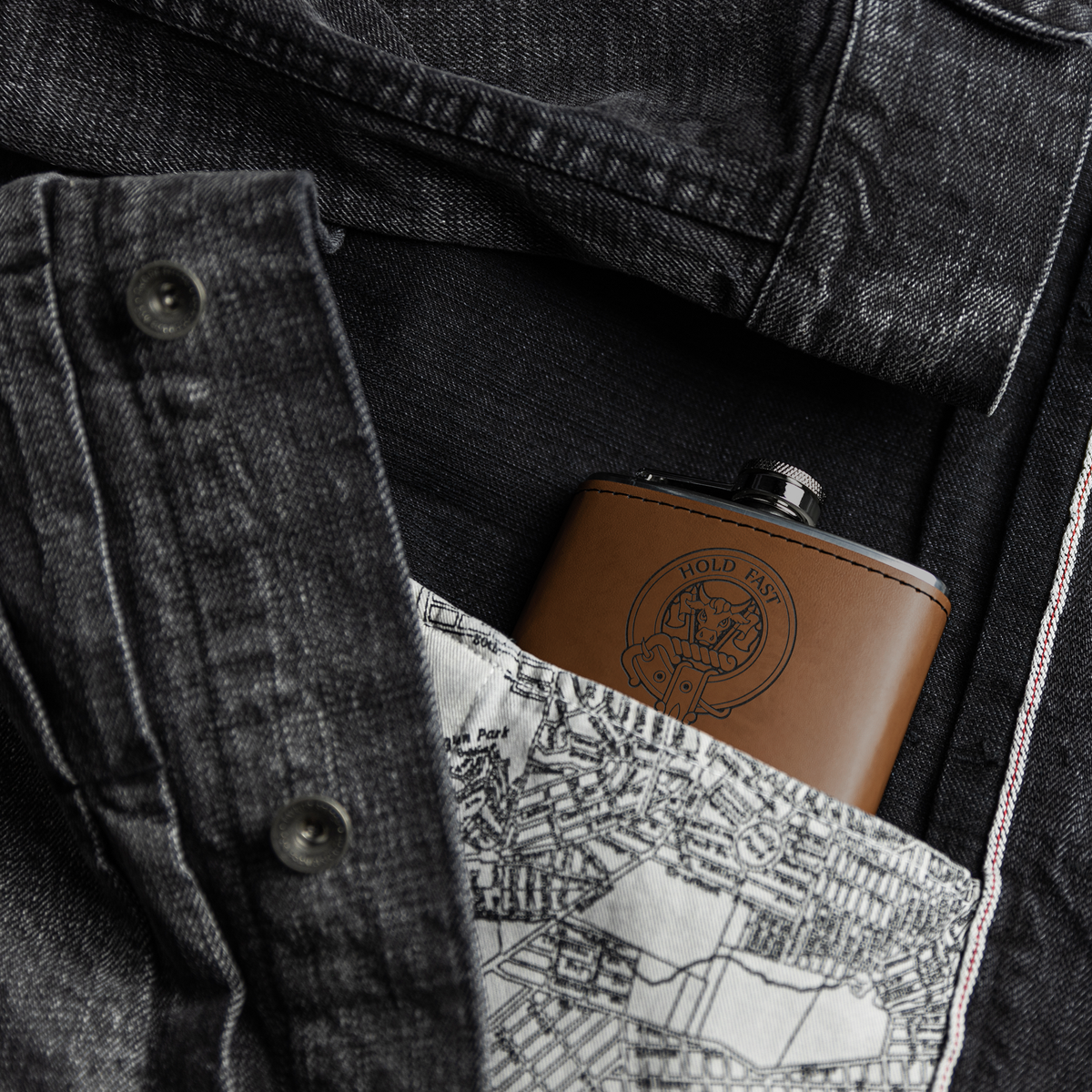 Clan MacLeod Crest Leather Wrapped 6 oz Flask