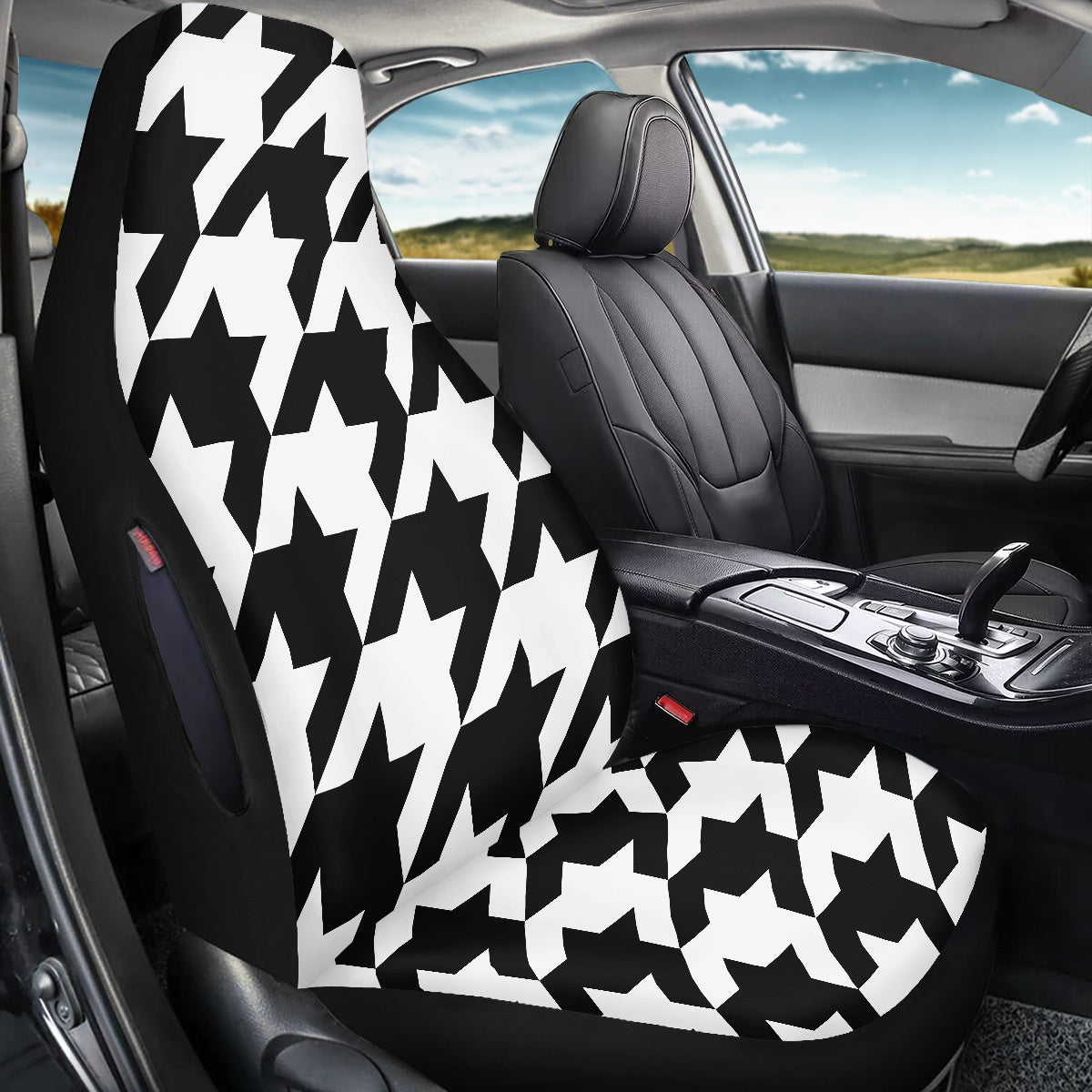 Two Tone Houndstooth Waterproof car front seat cover (with airbag hole)
