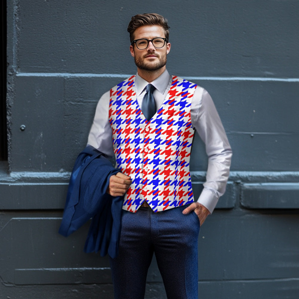Red White Blue Houndstooth Suit vest jacket