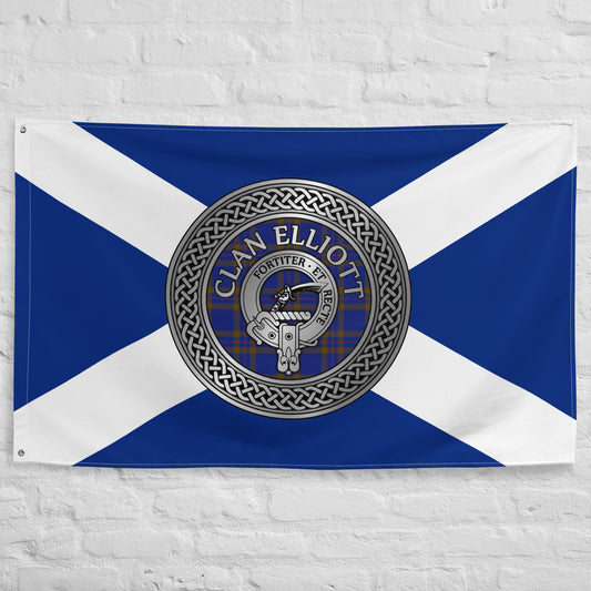 Clan Elliott Crest & (Blue) Tartan Flag