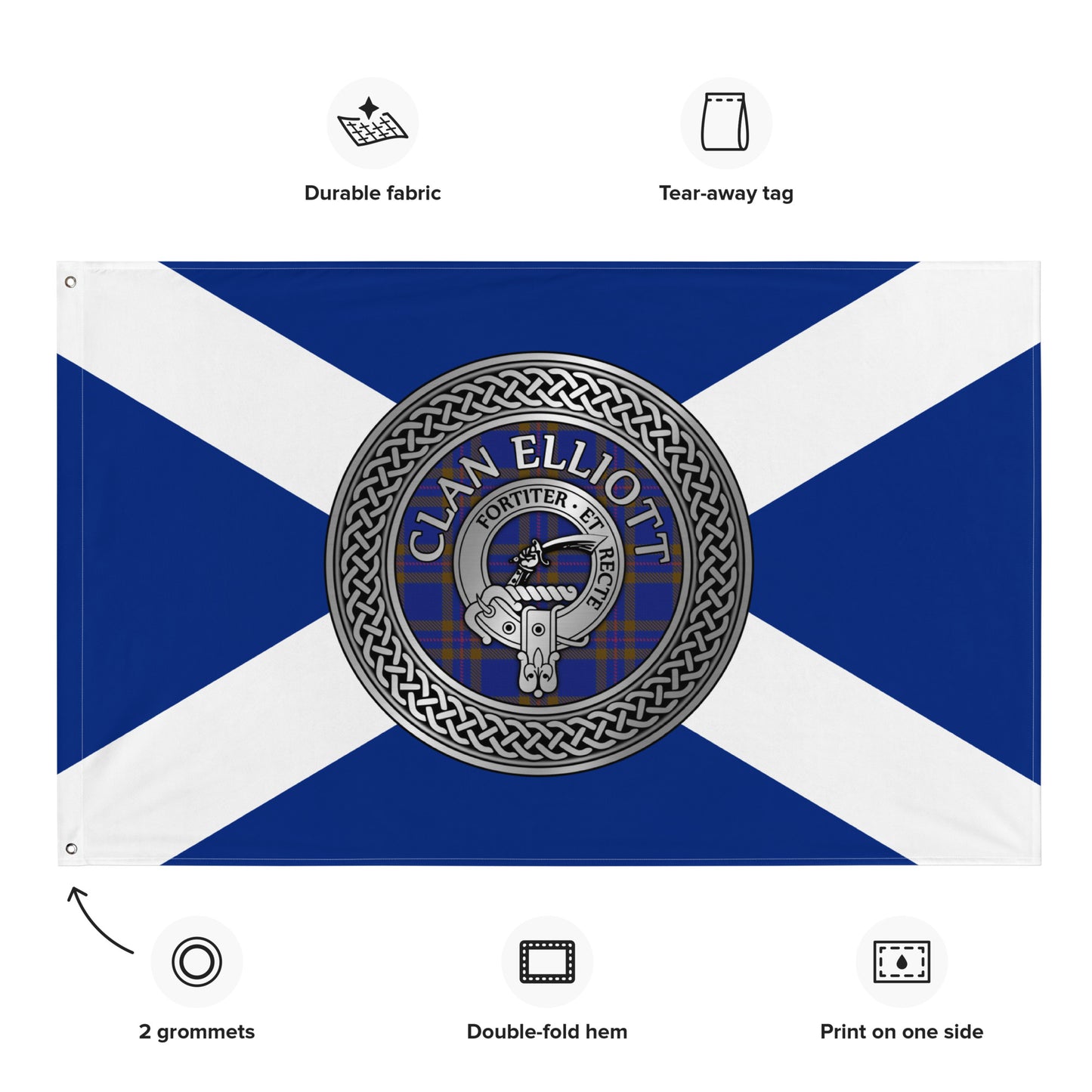 Clan Elliott Crest & (Blue) Tartan Flag