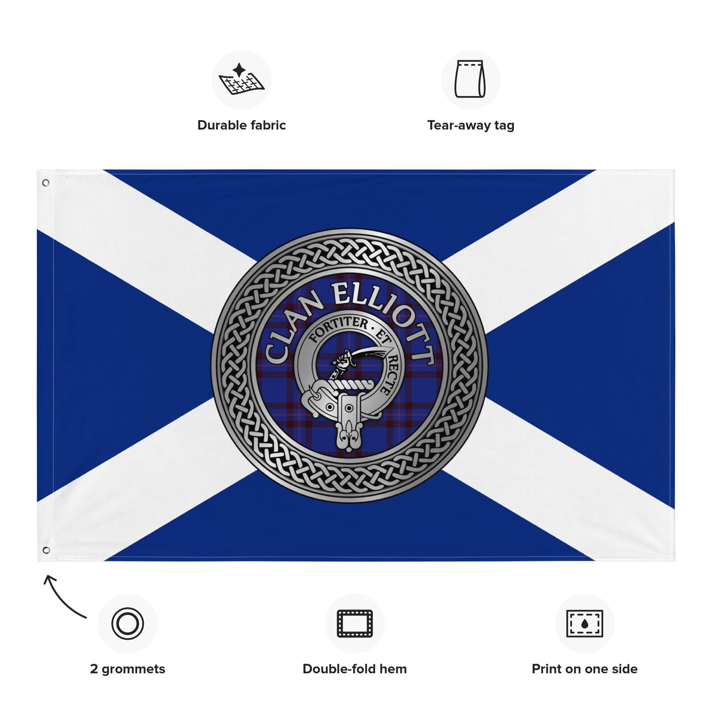 Clan Elliott Crest & (Blue | Red) Tartan Flag
