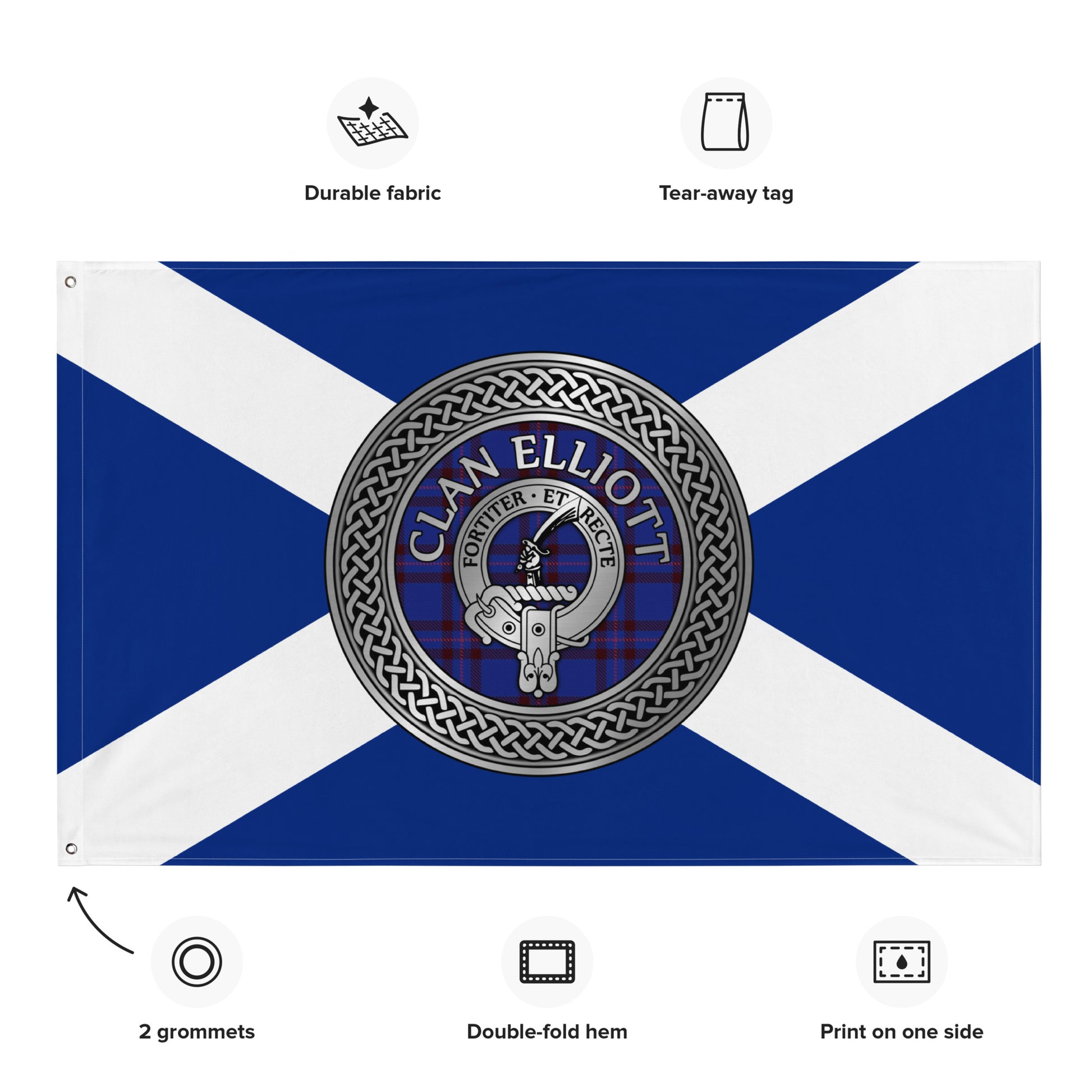 Clan Elliott Crest & Tartan Redraw Flag