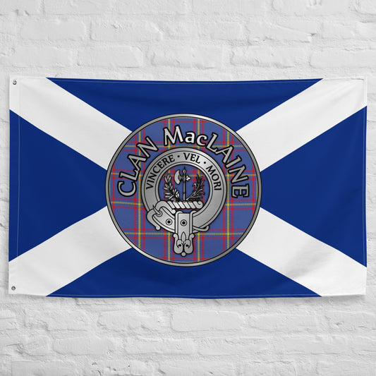 Clan MacLaine Crest & Tartan on Saltire Flag
