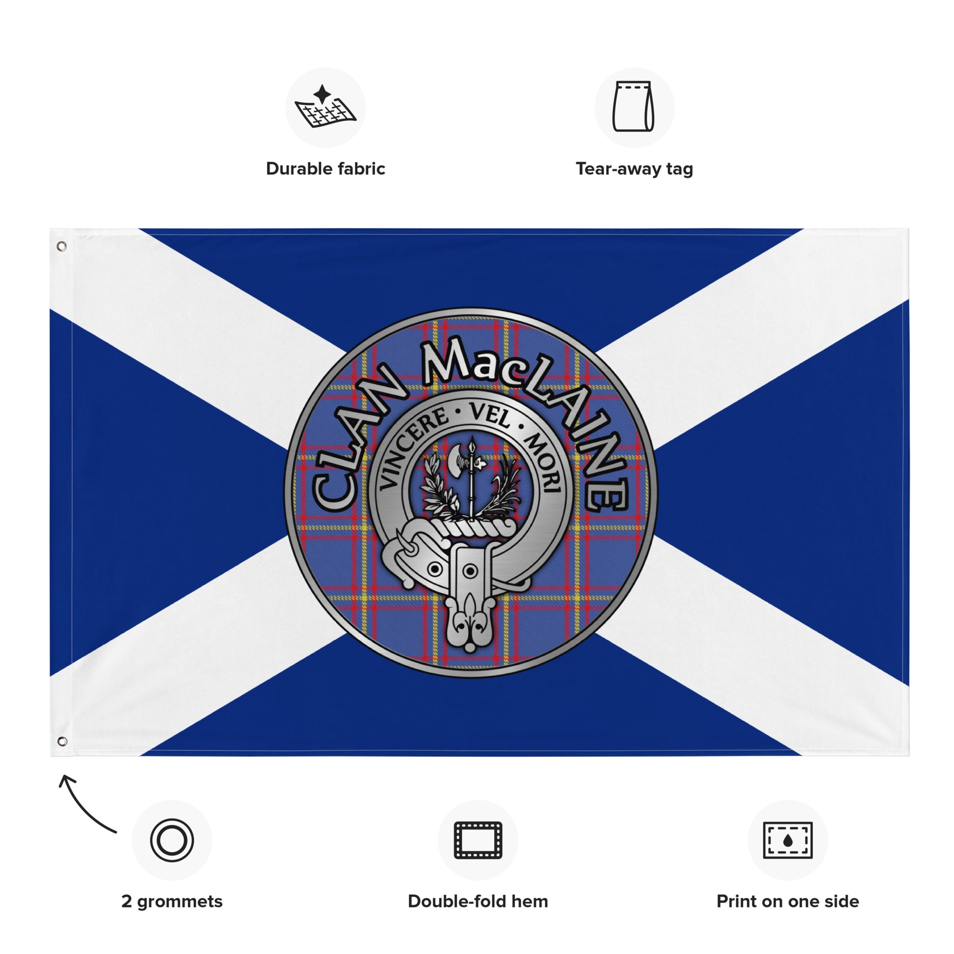 Clan MacLaine Crest & Tartan on Saltire Flag