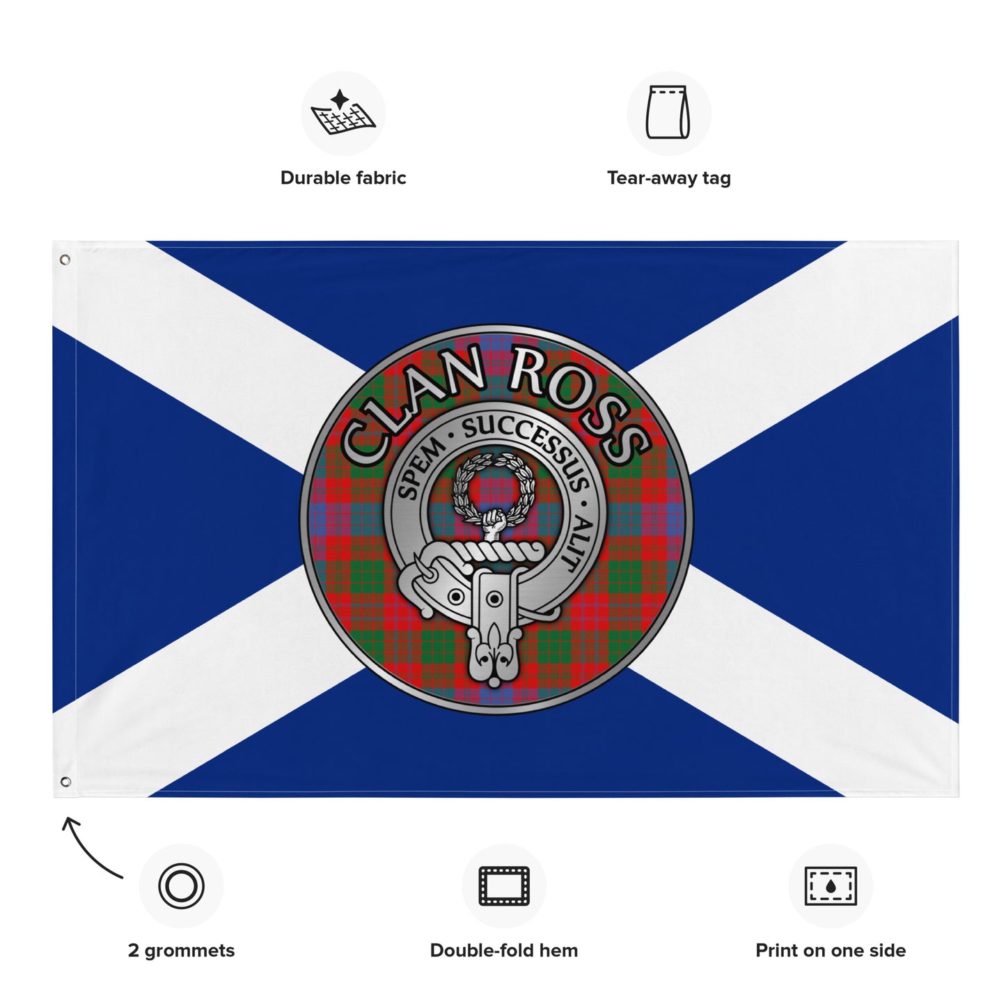 Clan Ross Crest & Tartan on Saltire Flag