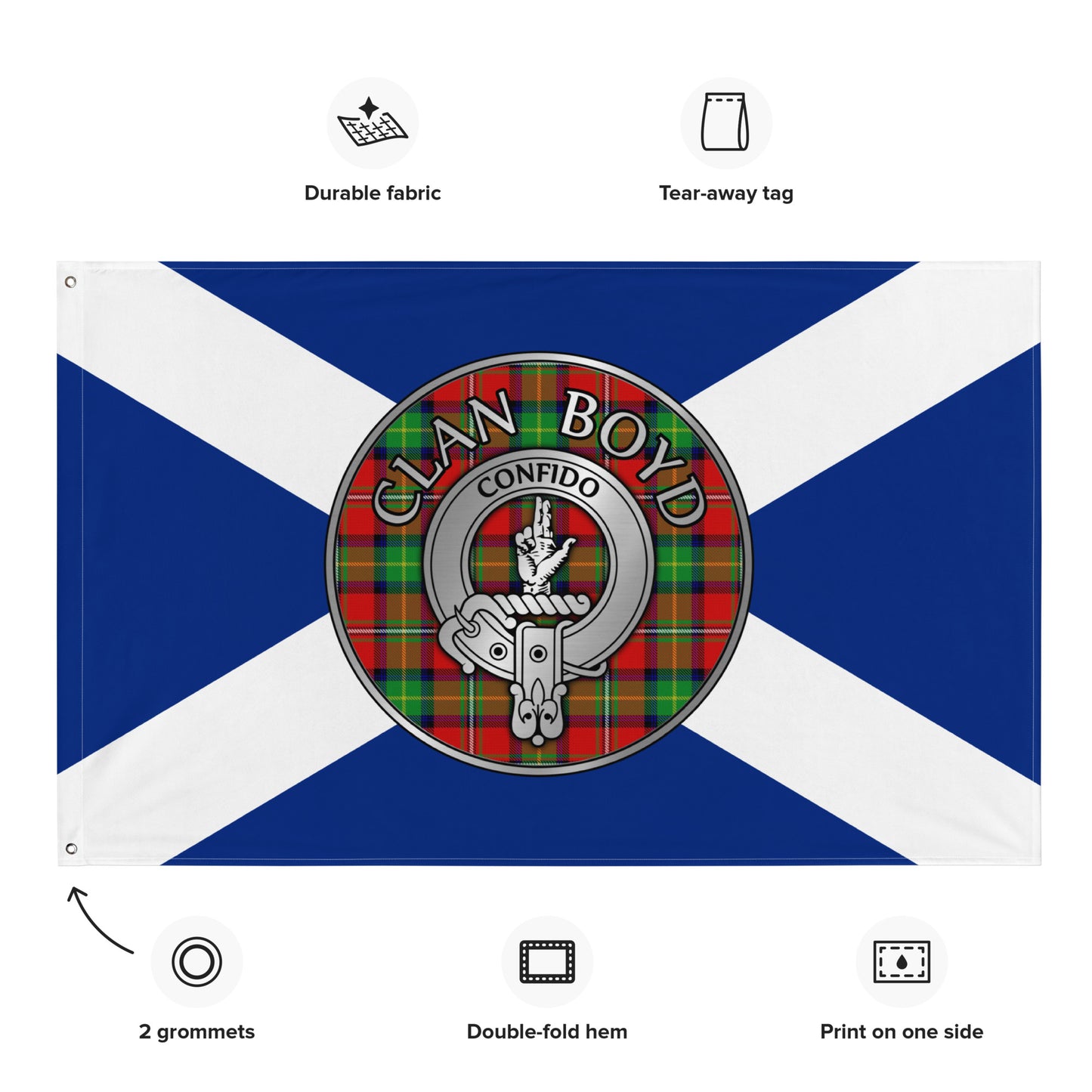 Clan Boyd Crest & Tartan on Saltire Flag