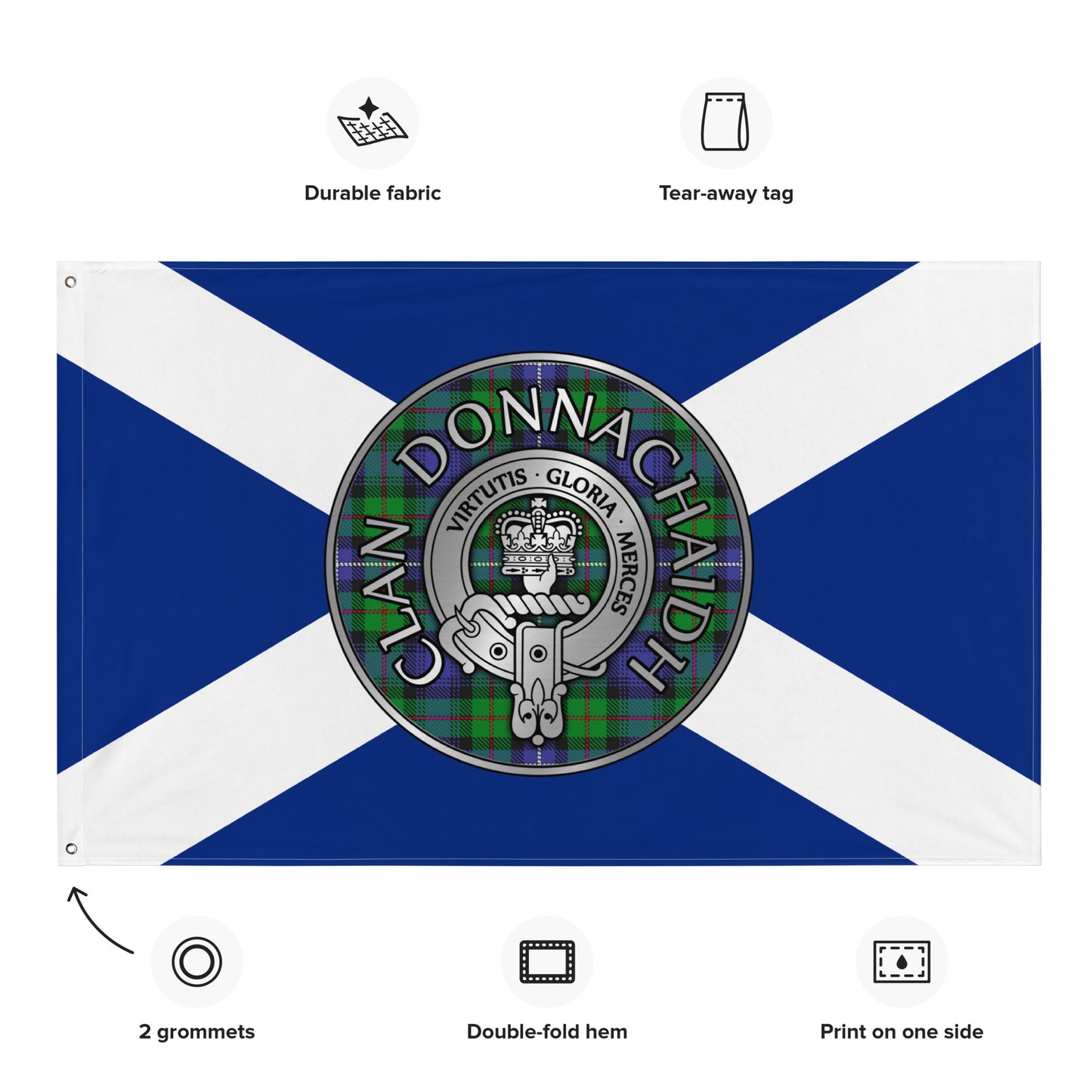 Clan Donnachaidh | Robertson Crest & Hunting Tartan on Saltire Flag