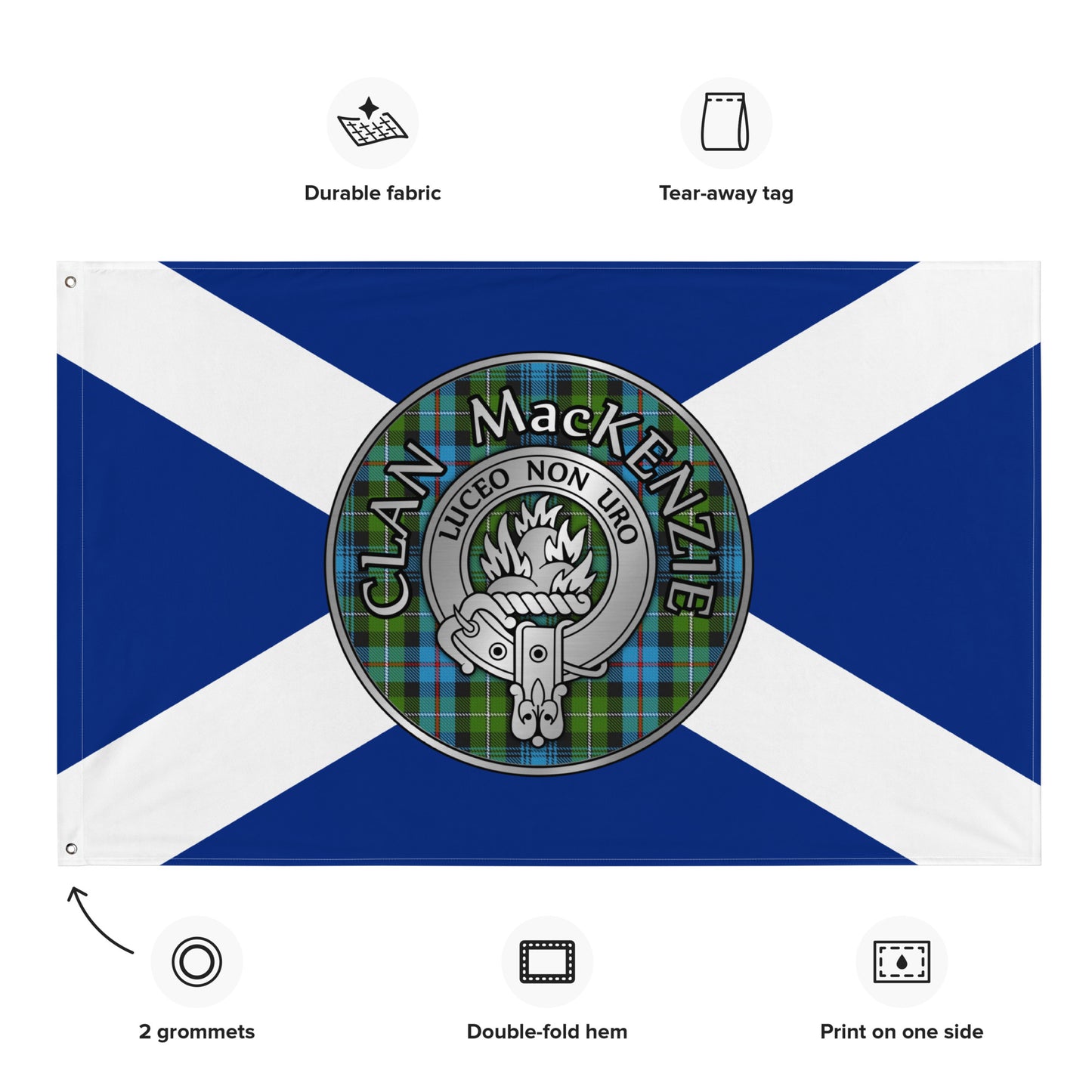 Clan MacKenzie Crest & Tartan on Saltire Flag