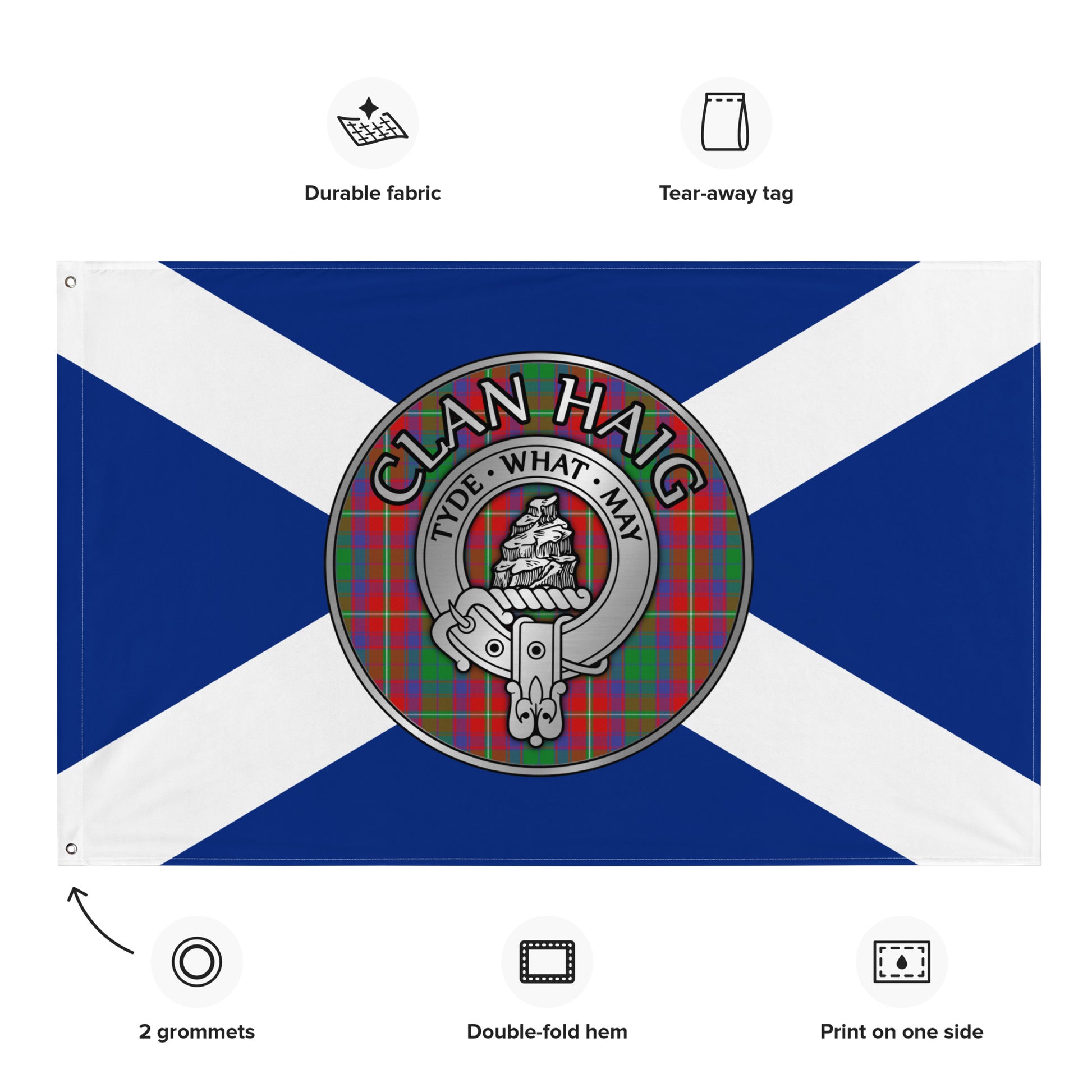 Clan Haig Crest & Tartan on Saltire Flag