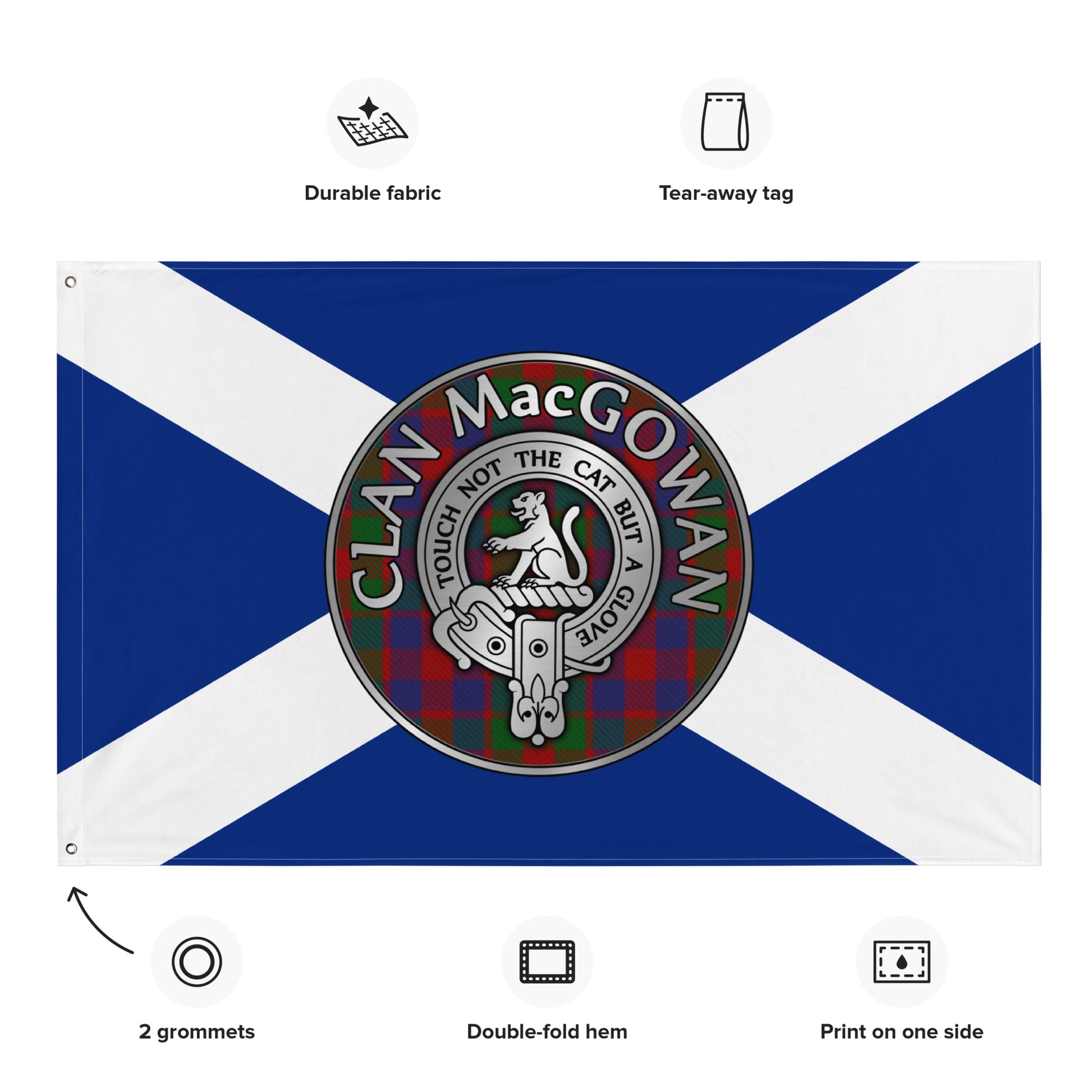 Clan MacGowan Crest & Tartan on Saltire Flag