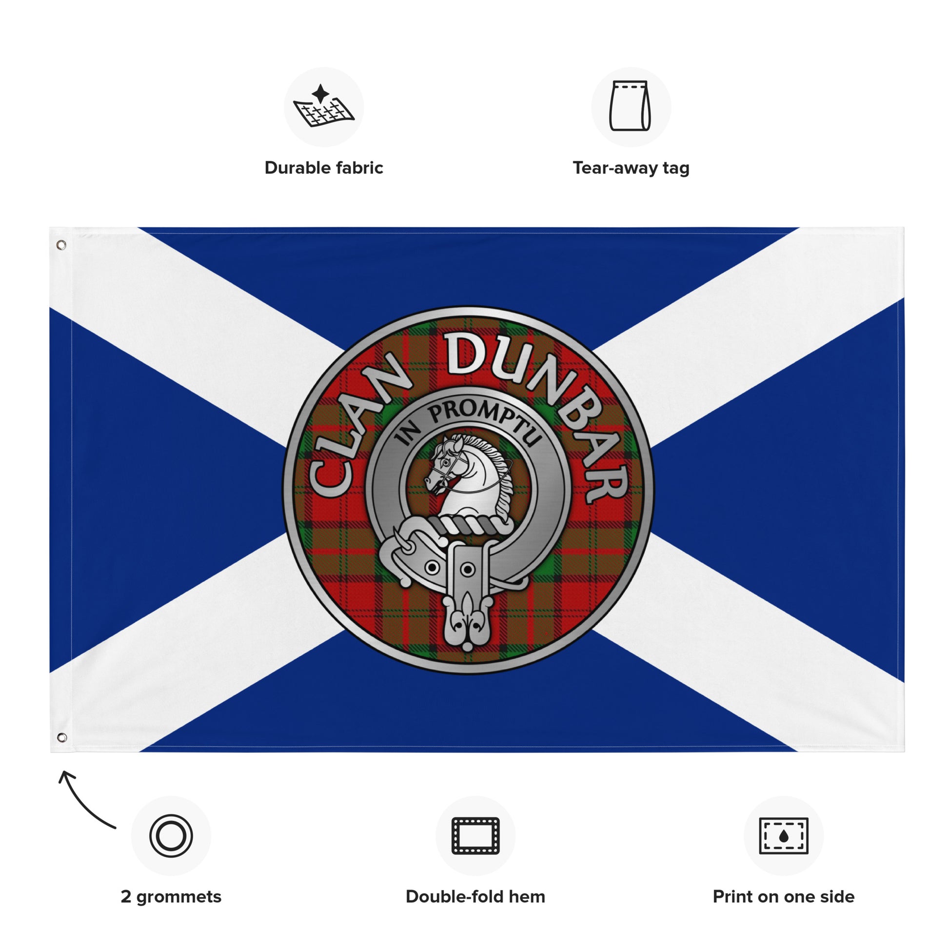 Clan Dunbar Crest & Tartan on Saltire Flag