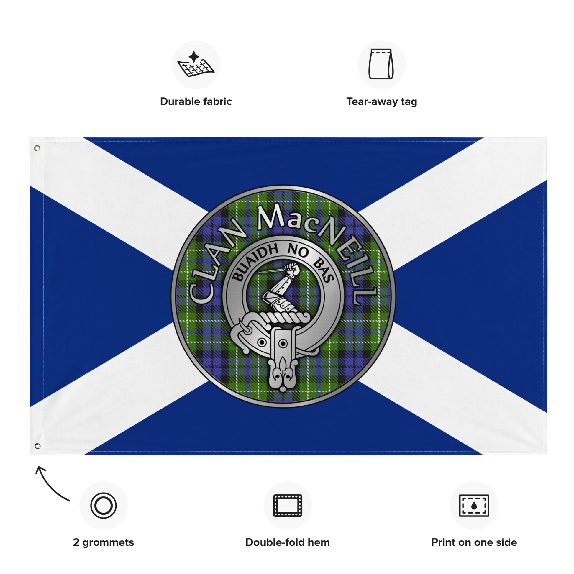 Clan MacNeill of Gigha Crest & Tartan on Saltire Flag