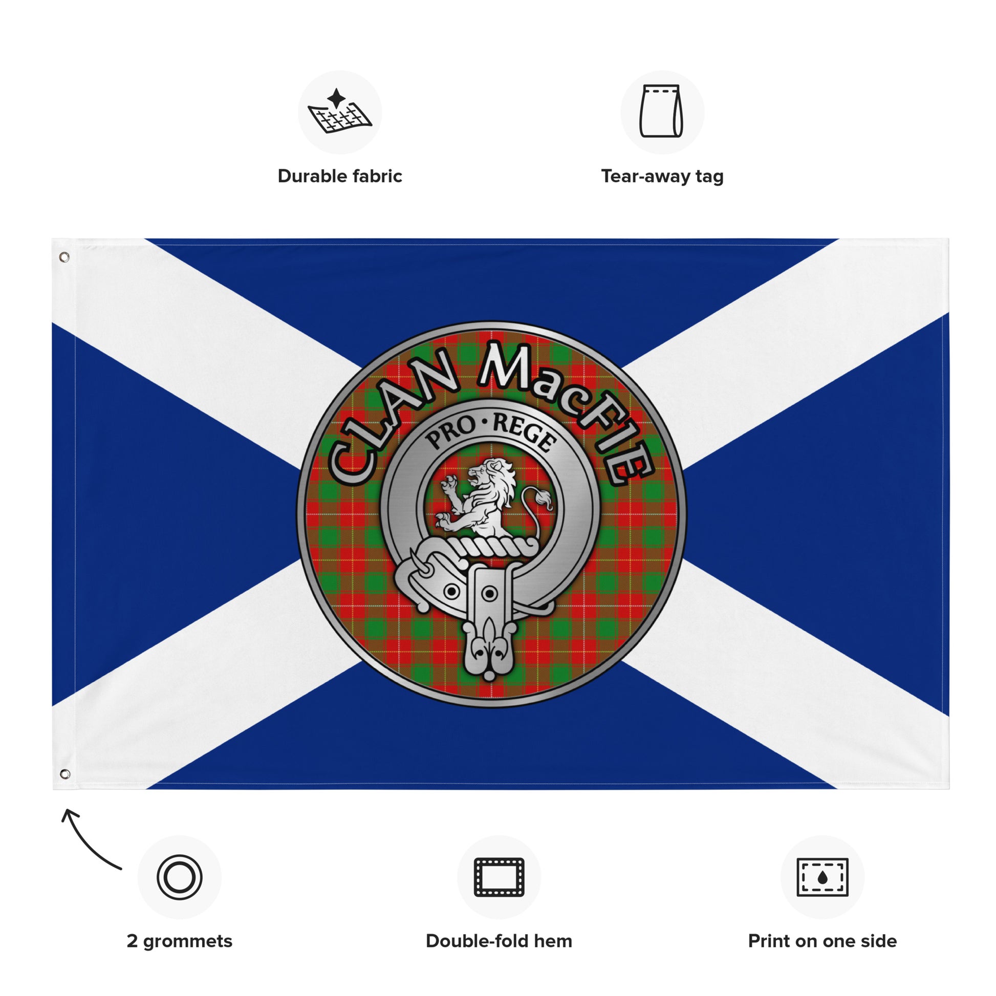 Clan MacFie Crest & Tartan on Saltire Flag