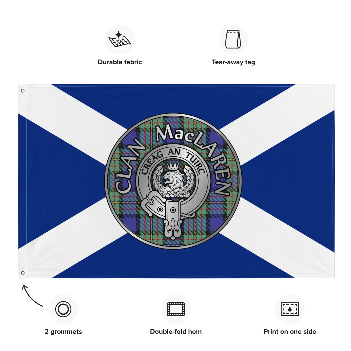 Clan MacLaren Crest & Tartan on Saltire Flag