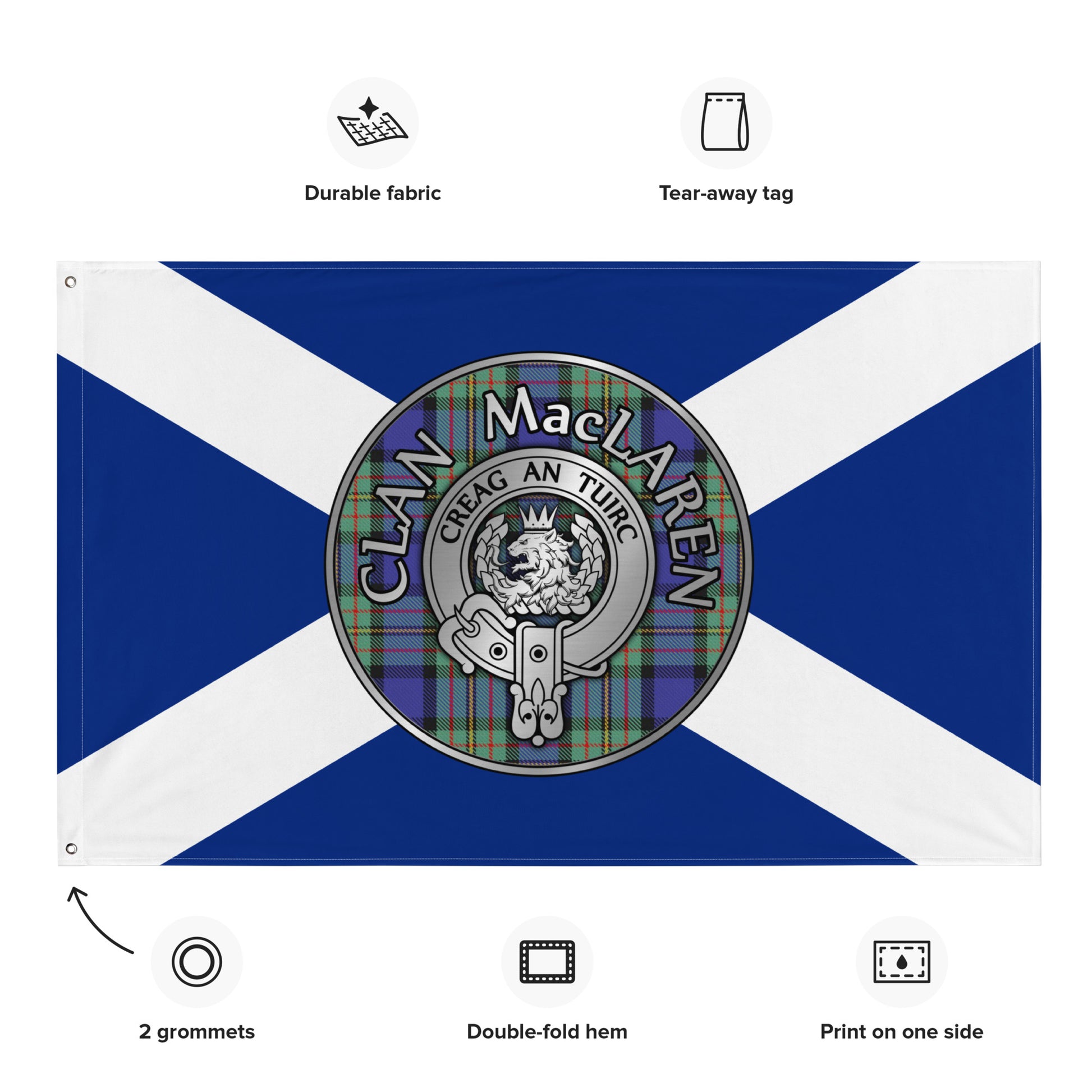 Clan MacLaren Crest & Tartan on Saltire Flag