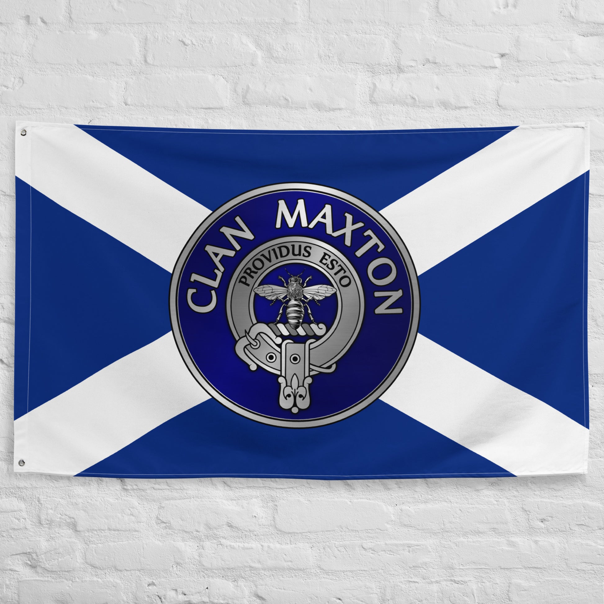 Clan Maxton Crest on Saltire Flag