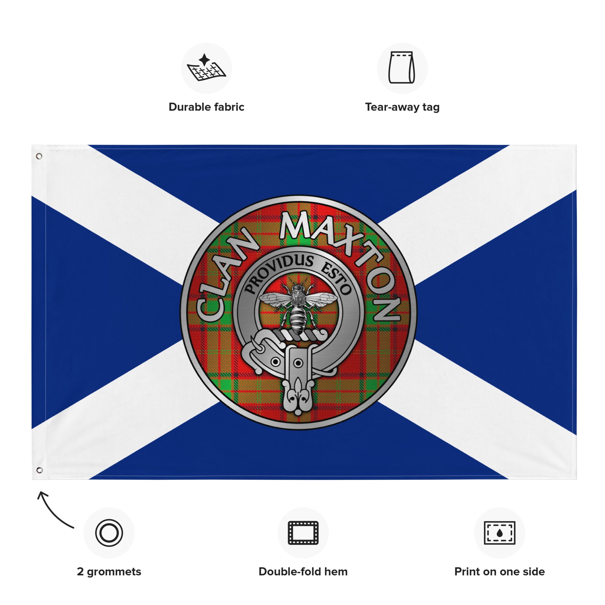 Clan Maxton Crest & Tartan on Saltire Flag