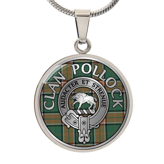 Clan Pollock Crest & Tartan Pendant Necklace
