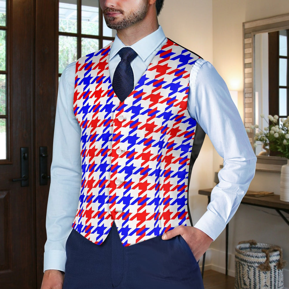 Red White Blue Houndstooth Suit vest jacket