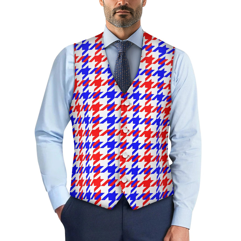 Red White Blue Houndstooth Suit vest jacket