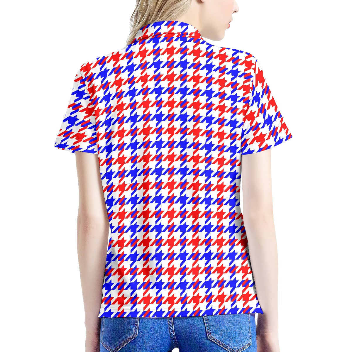 Red White Blue Houndstooth Women's Polo Shirt