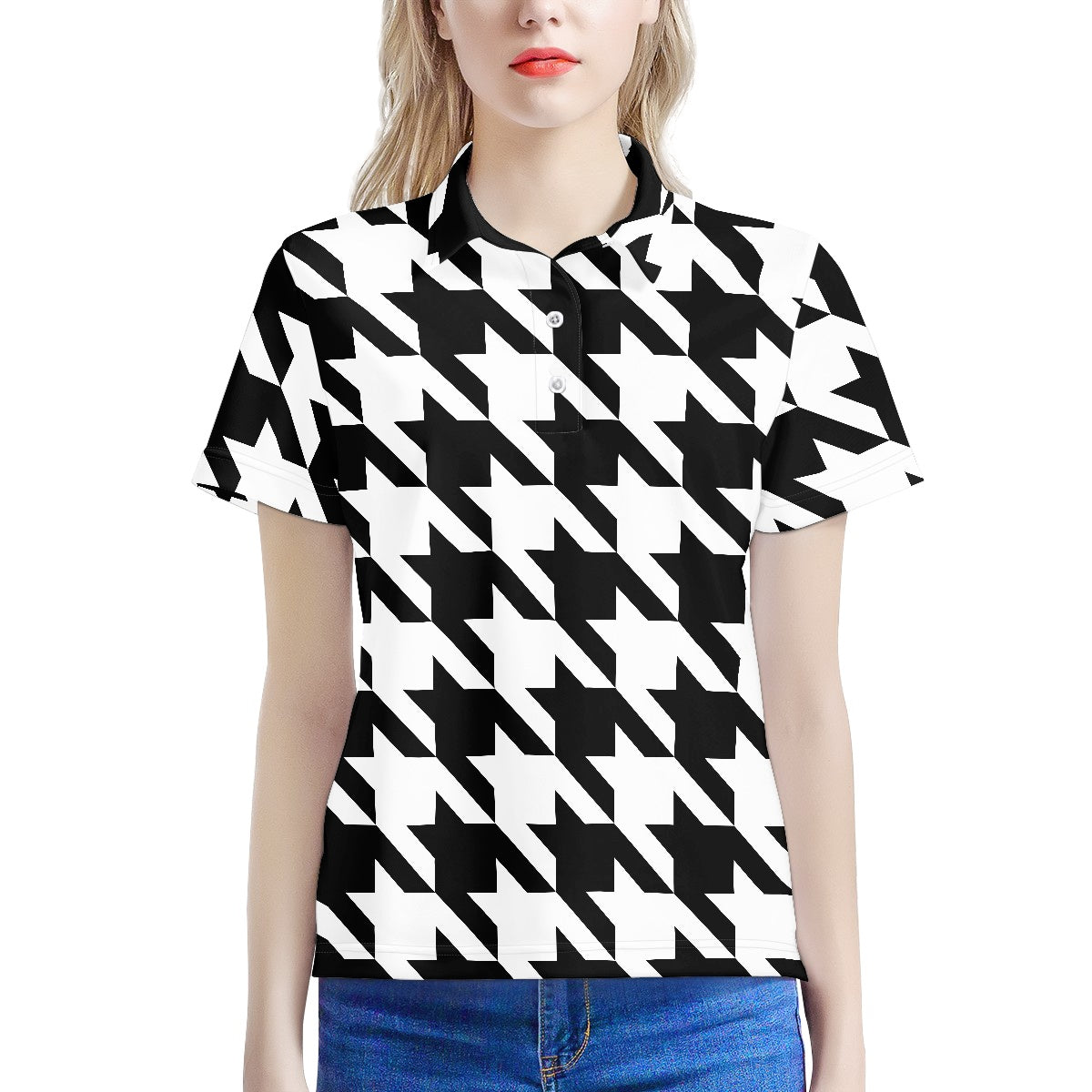 Two Tone Houndstooth Women's Polo Shirt