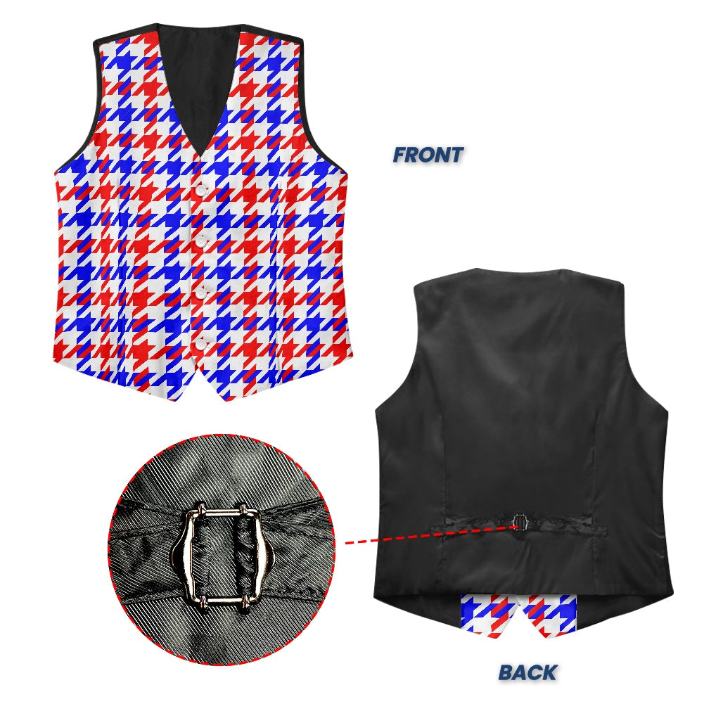 Red White Blue Houndstooth Suit vest jacket