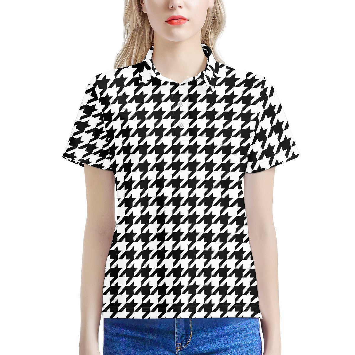 Two Tone Houndstooth Women's Polo Shirt