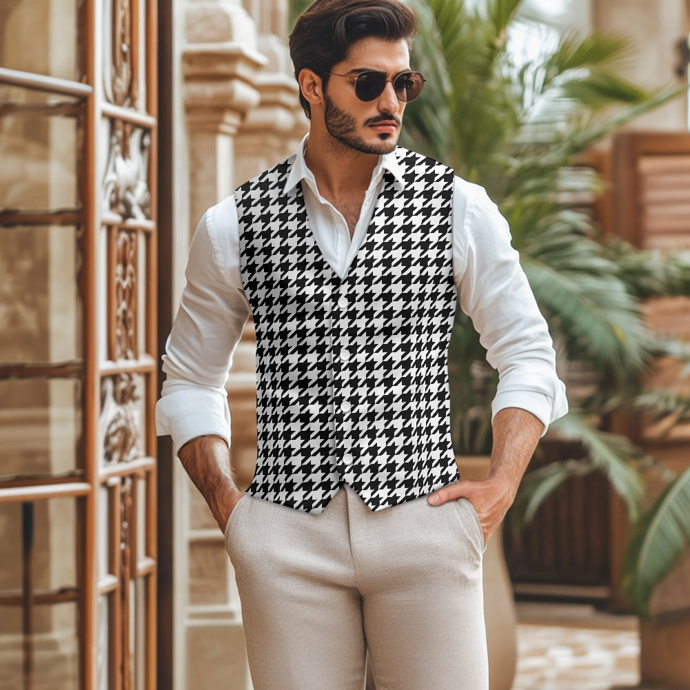 Two Tone Houndstooth Suit vest jacket