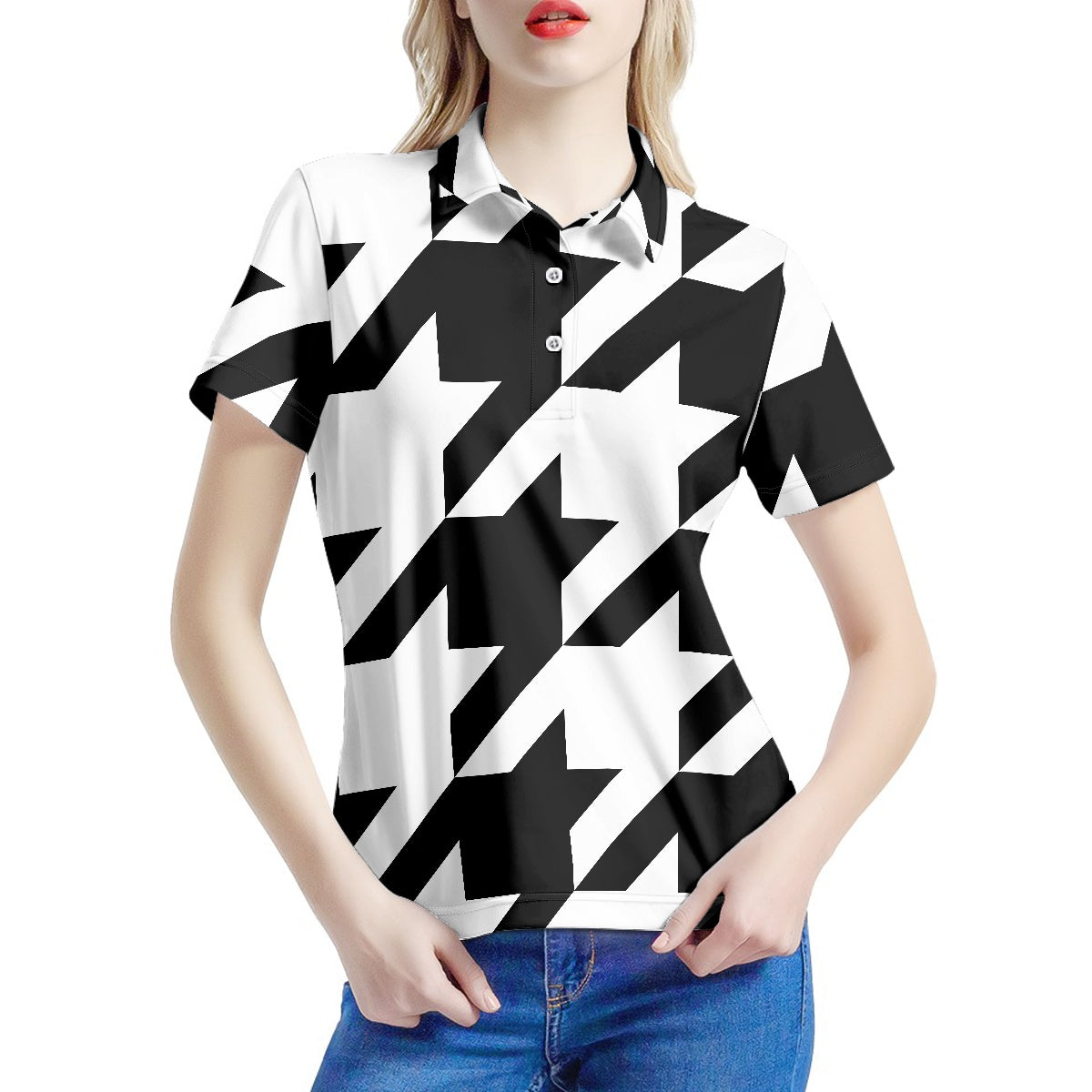 Two Tone Houndstooth Women's Polo Shirt