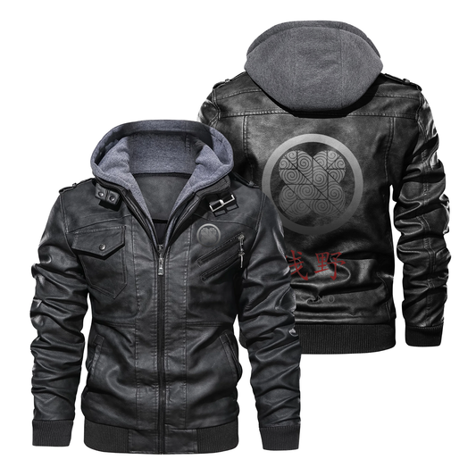 Samurai Clan Asano Kamon PU Leather Hooded Jacket